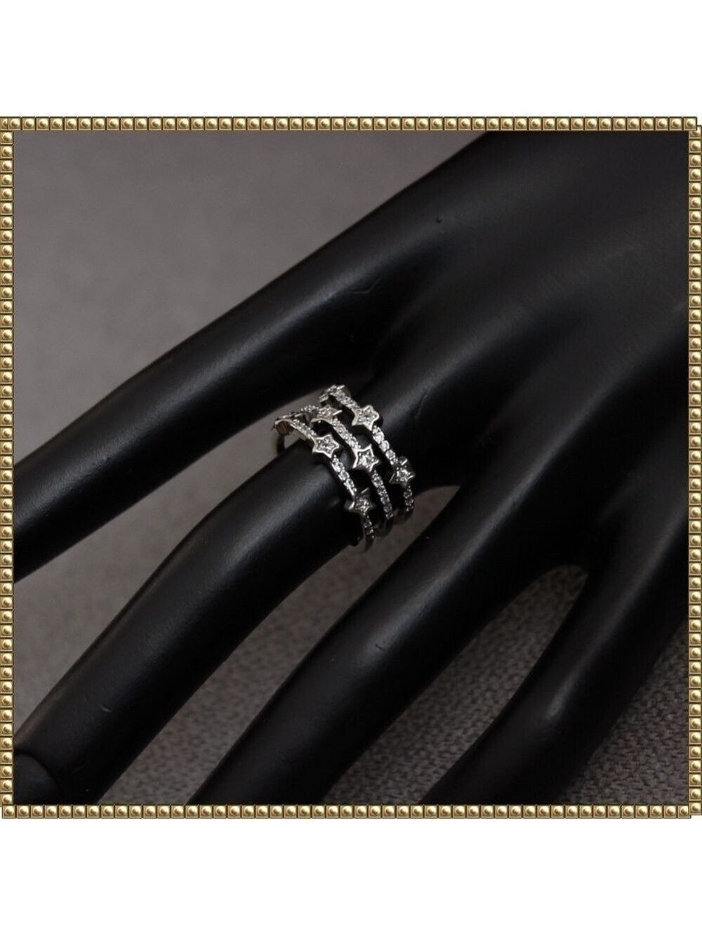 Silver Tone Star Cubic Zirconia Ring Adjustable